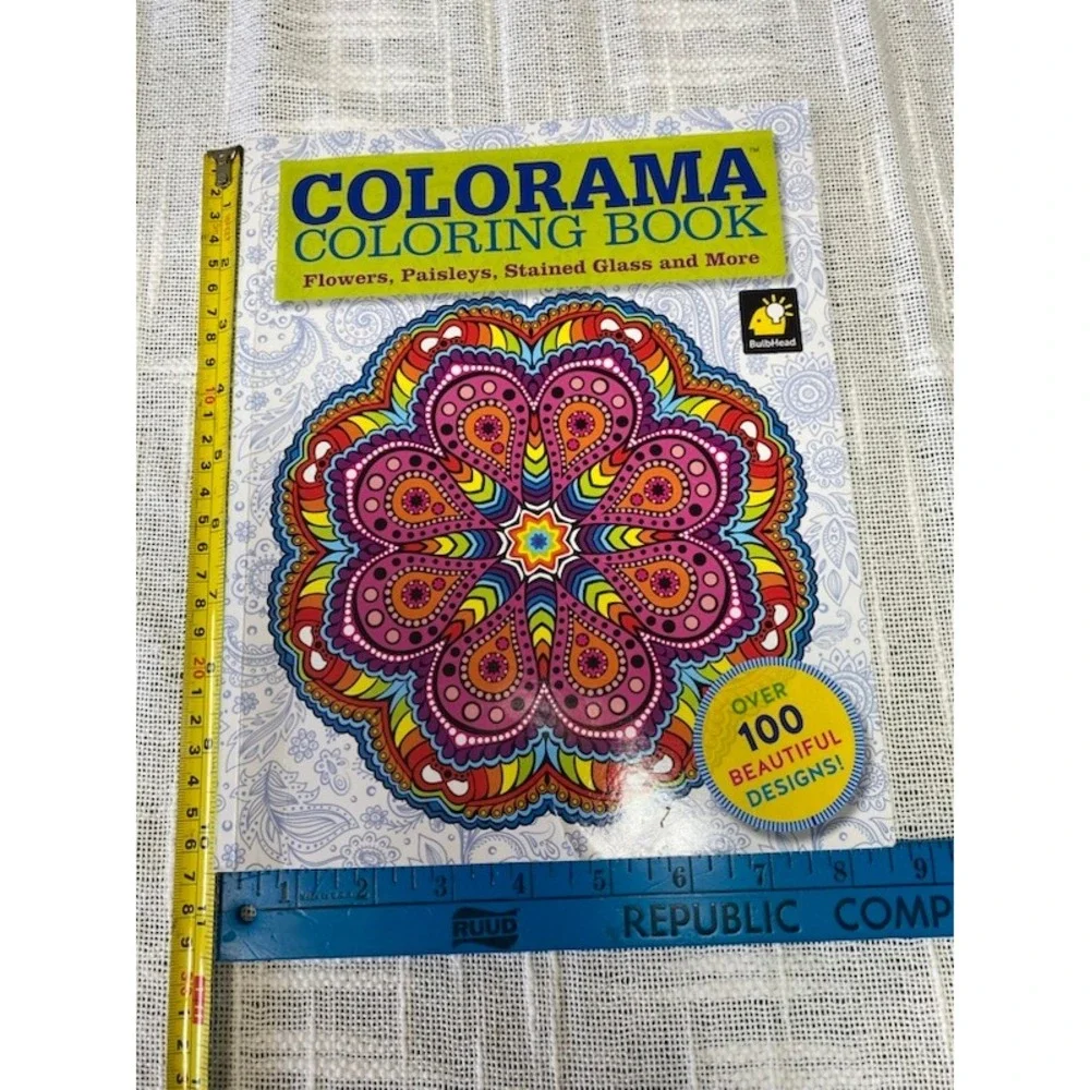 Colorama Coloring Book Flowers Paisleys Stained Glass 2015 Telebrands Press 100+